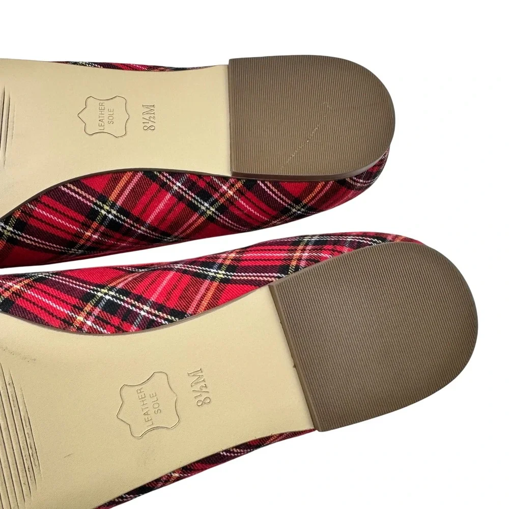Talbots Ballet Flats Women 8.5M Red Plaid Tartan Quilted Preppy Shoes Academia